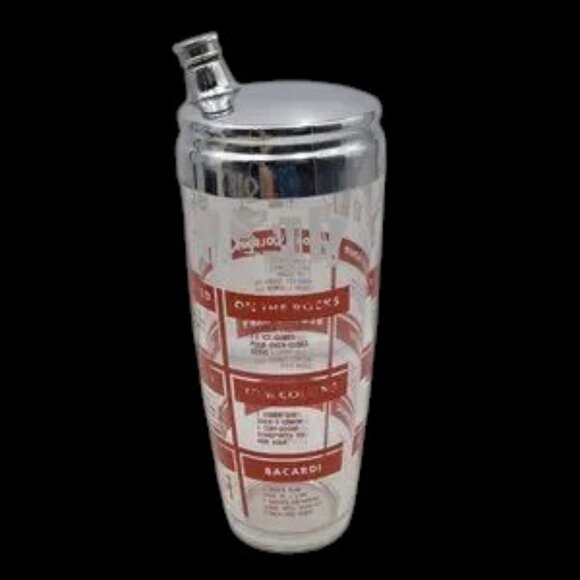 Mid-Century Bar Shaker with Recipes Red & White Graphics - Picture 10 of 11